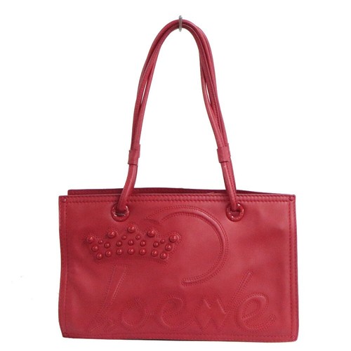 Borsa a tracolla Loewe 290606 corona rossa borchiata pelle di vitello donna doppio manico