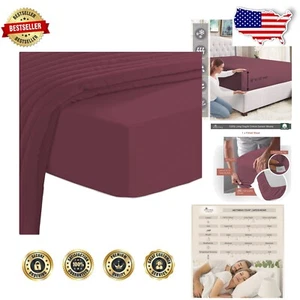 OEKO-TEX Certified California King Fitted Sheet - 400 Thread Count, New Burgundy - Picture 1 of 8