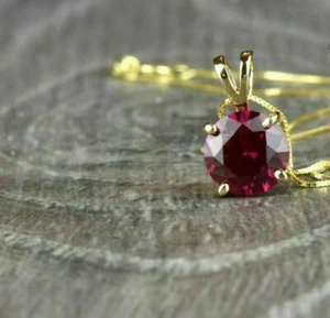 1.50 Ct Round Cut Simulated Red Ruby Solitaire Pendant 10K Yellow Gold Plated - Picture 1 of 4