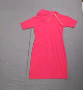 Calvin Klein Medium Knit Sweater Dress Asymetrical Zip Turtle Neck Barbie Pink - Picture 1 of 11