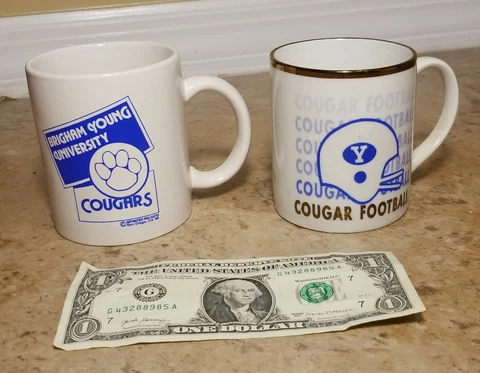 Vintage 1980s BYU Brigham Young University Coffee Mug Cup Logo Cougar Lot of 2 Cover