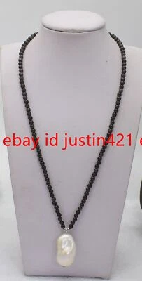 Collar colgante de perlas barrocas blancas de 15-20 mm con piedras preciosas de ópalo ojo de gato de 4 mm de 20 pulgadas Foto 1 de 4