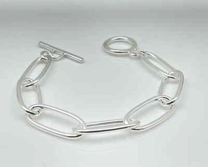 Büroklammer Stil Silber Gliederarmband 925 Sterling Silber Knebelverschluss Armbänder - Bild 1 von 4