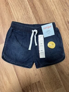 Cat & Jack Jean Pull On Shorts Girls Size 3T Elastic Waist Dark Wash Denim - Picture 1 of 4