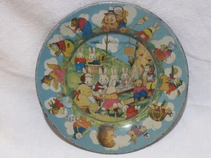 Antique Peter Rabbit Radio Party Tin Litho Plate Easter Bunnies & Animals - Picture 1 of 7