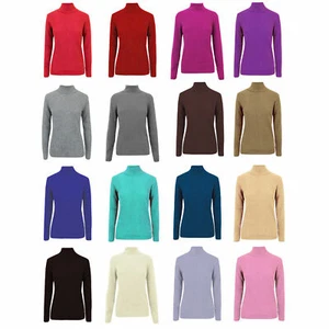 WOMENS LADIES RIBBED POLO NECK TOP JUMPER TURTLE ROLL NECK FULL SLEEVE PLAIN TOP - Picture 1 of 26