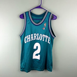 Vintage 90s Champion Mens Blue Charlotte Hornets #2 Larry Johnson Jersey Size SM - Picture 1 of 10