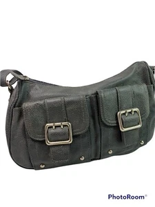 Cross Body Bag Grey Faux Pebble Leather Outside Saddle Bag Pockets 6x11x3” - Bild 1 von 7