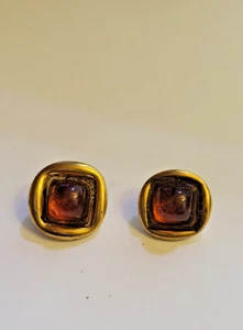 Buttons -Vintage Bimini STYLE Button - 3/4 Inch Orange Glass Inset - Picture 1 of 4