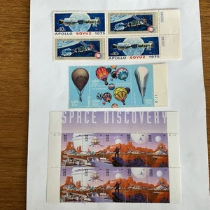 18 US stamps~1975-1998~Apollo Soyuz~balloons~Space Discovery~3 plate blocks - Picture 1 of 5