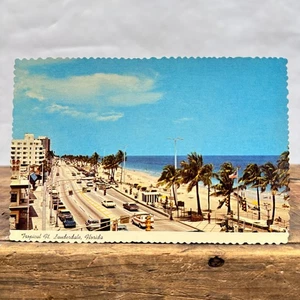 Vintage Postcard Highway A1A Ft Lauderdale Florida Ocean Drive Beach Tropical - Picture 1 of 5