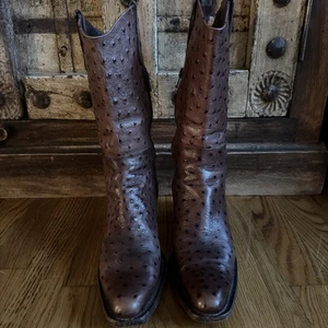 HYPE Vintage halbhohe Stiefel braun Straußenleder Größe 7,5 spitz eckige Zehenpartie - Bild 1 von 23