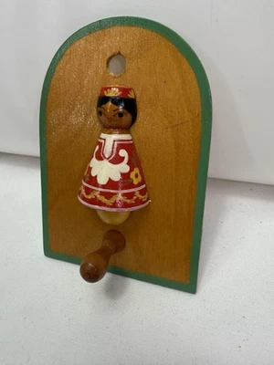 Vintage Soviet Wall Key Hat Wooden Nesting Doll Style Hand Painted Hook Marked - Image 1 of 4