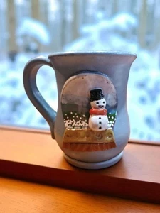 Vintage Mudworks USA Pottery Handcrafted Blue Snow Man Coffee Mug - Picture 1 of 12