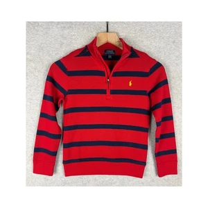 Polo Ralph Lauren Sweater Boys 7 Red Blue Striped Pony Logo 1/4 Zip Preppy - Picture 1 of 9
