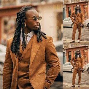Traje de hombre de negocios vintage de pana esmoquin ropa al aire libre jengibre blazers pantalón chaleco - Imagen 1 de 7