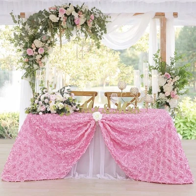 Fanqisi Pink Rosette Tablecloth 90x156 Inches Girls Baby Showe Tablecloth for... - Image 1 of 4