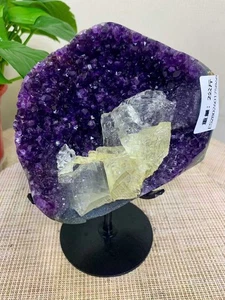 Racimo de cuarzo amatista natural de 4,4 lb cristal mineral muestra decoración + soporte - Imagen 1 de 6