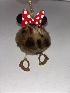 Disney Minnie Mouse Pom Pom Bag Charm 3D Ears And Glittery Bow And Shoes - Picture 1 of 8