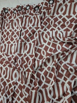 Two Panels 36.5 X 83.5 Each Curtains Black Grommets Brown White Cream LinenStyle - Image 1 of 4