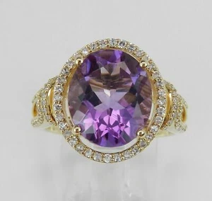 5.10 Ct Amethyst & Natural Diamond Halo Ring 14K Solid Yellow Gold - Picture 1 of 4
