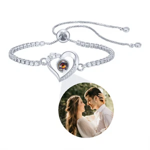 Personalised Photo Projection Bracelet Custom Picture Inside Crystal Heart Charm - Picture 1 of 16
