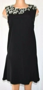 FENDI SCHWARZ ÄRMELLOS PERLEN BLUMEN APPLIKATION KLEID PLISSEIERTER SAUM GRÖSSE 40 - Bild 1 von 10