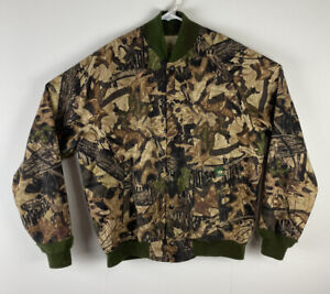 VTG Mossy Oak Brand Camo USA cotton blend button up bomber jacket coat, M