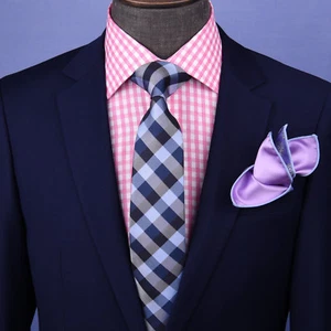 Blue Check Big Basket Woven 3" Necktie Business Elegance for Smart Men's Ego - Picture 1 of 6