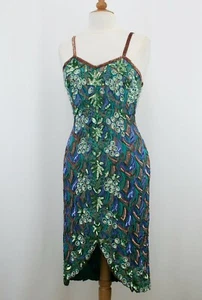 Abito vintage Jasdee lavoro a mano perline e paillettes e stampa a mano su seta stile 5001L - Foto 1 di 2