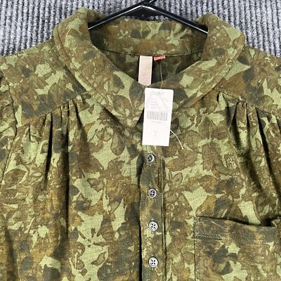 Camisa Pilcro Anthropologie Mujer Talla Pequeña Verde Camuflada Manga Larga Nueva con Etiquetas Foto 1 de 4