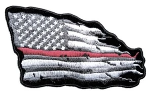 PARCHE BANDERA PATRIÓTICA BORDADO ANDRAJOSO LÍNEA ROSA FINA 4.25" X 2.5" PLANCHADO - Imagen 1 de 3