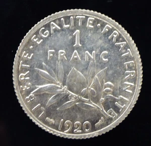 RARE FDC 1 FRANC SEMEUSE ARGENT 1920 - Picture 1 of 2