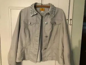 Vintage "Ruby Rd" Gray Peplum Jacket w embellished collar- sz 12 - Picture 1 of 12