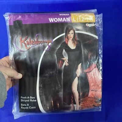 Disguise Kaleidoscope Women Large Black Hooded Witch Robe Dress Red Stripe Slit - Image 1 of 4