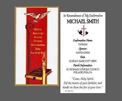 My Confirmation 2 (boy) - Personalized Laminated Prayer Cards - Pack of 35 - Image 1 of 3