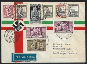 VATICAN CITY TO GERMANY AIR MAIL COMMEMORATIVE STAMPS ON PRINTED COVER 1938 - Picture 1 of 2