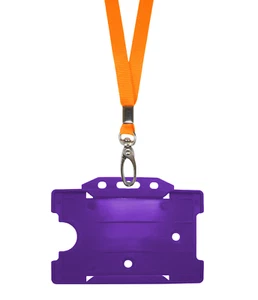 Orange Ausweis Umhängeband Kordel Clip Schlüsselband Lila Plastikkarte Abzeichen Anhänger Pass Halter - Bild 1 von 1
