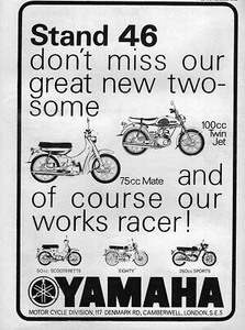 1966 Yamaha Mate 75 & Twin Jet 100 Motorcycle Original Print Ad - Picture 1 of 1