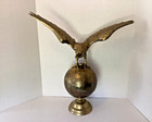 Vintage 21” Wings Brass Eagle on Globe Earth World Flag Pole Topper 23” Tall