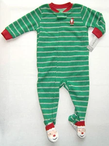 Carters Strampler Gr. 74 - 92 NEU! Schlafanzug Weihnachten grün gestreift Fleece - Bild 1 von 1