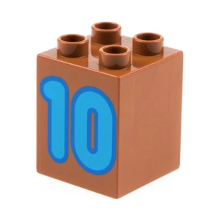 1x Lego Duplo Motif Construction Stone 2x2x2 Dark Orange Printed On Nr.10 Blue - Picture 1 of 1