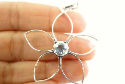 Colgante solitario flor topacio azul floral plata de ley 925 Foto 1 de 4