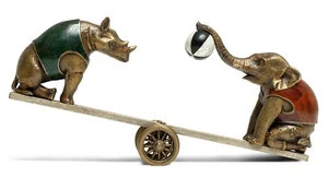 Maitland-Smith Zirkus Wippe Skulptur - rot & grün Penshell Elefant & Nashorn - Bild 1 von 9