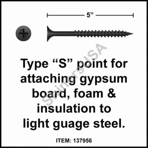 (500) Black Drywall Fine Thread Screw 10 x 5 Phillips Bugle Head #137956 - Picture 1 of 1