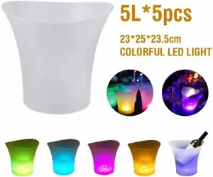 5PCS Ice Bucket Wine Cooler Champagne Drinks Beverage 5L LED 7 Color Changing - Picture 1 of 12