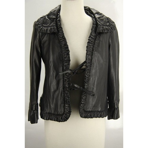 Giacca Valentino pelle nera passerella con volant taglia small $1990 Italia cappotto donna