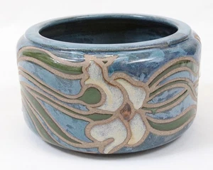 Cathra-Anne Barker 1991 Studiokeramik 8" Cache Pot Schale Jugendstil Blume - Bild 1 von 13