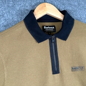 Barbour International Polo Shirt Mens Medium Brown 1/4 Zip Heritage Casual - Picture 1 of 11