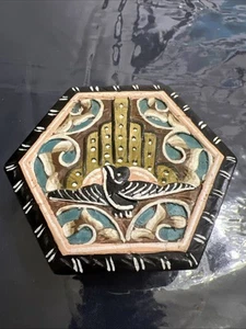 Handmade Wooden Hinged Trinket Box Handpainted Multicolor Design—B-14 - Picture 1 of 9